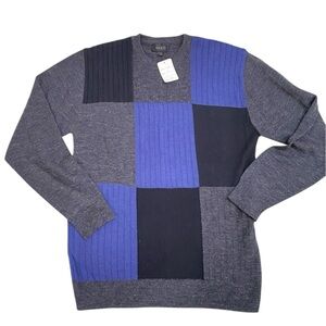NWT Men’s Miko gray/blue/black color block wool blend lightweight sweater large